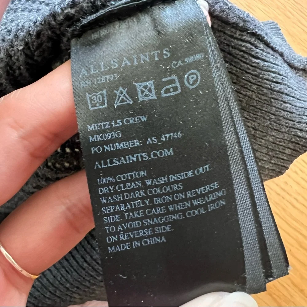 AllSaints Men’s Metz Long Sleeve Crew Neck Knit Dark Gray Sweater Size XS - Picture 8 of 8